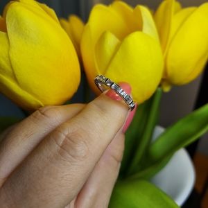 Diamonique Baguette and Round Band Ring